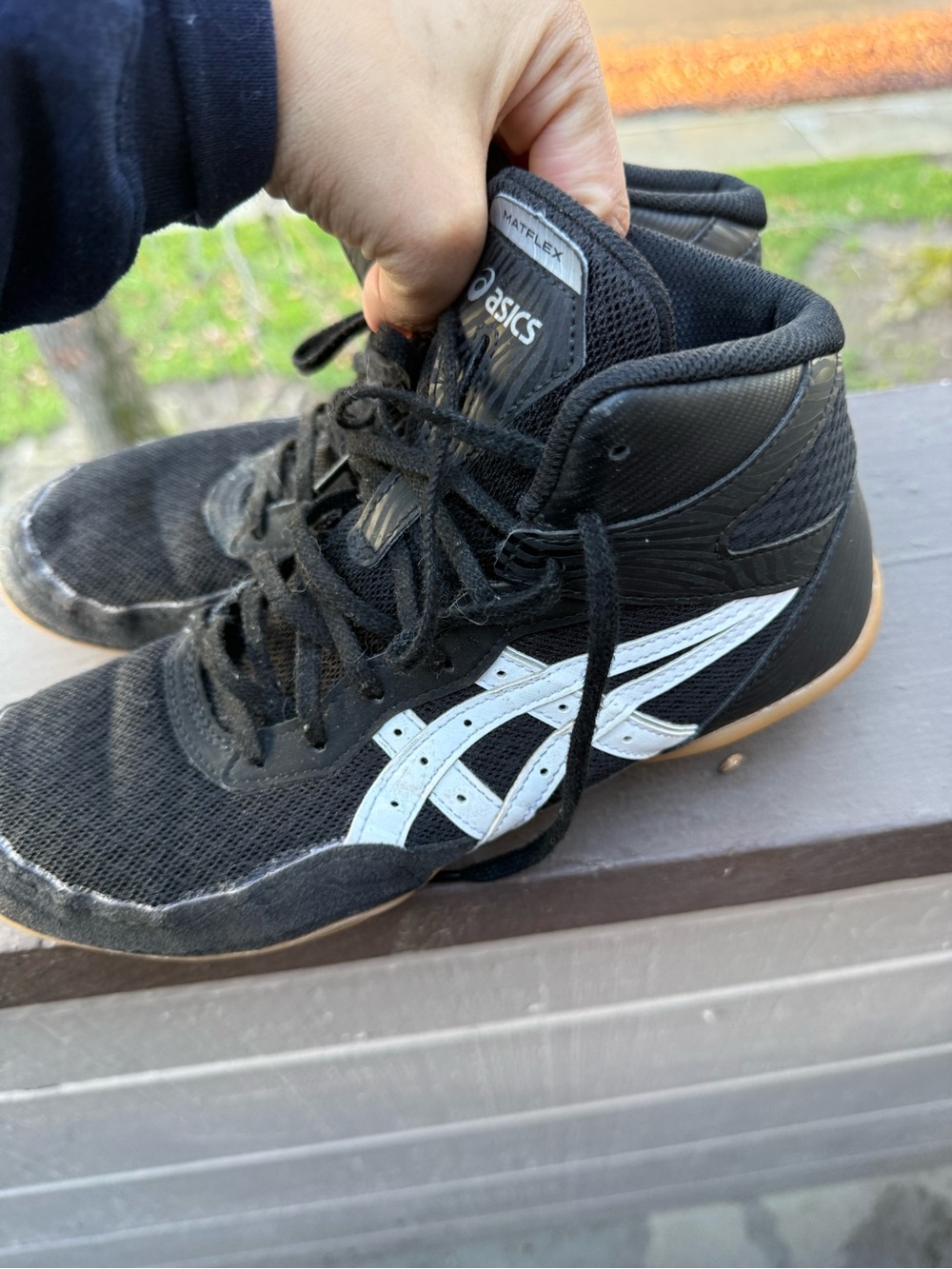 Asics Black and White High-Top Wrestling Sneakers